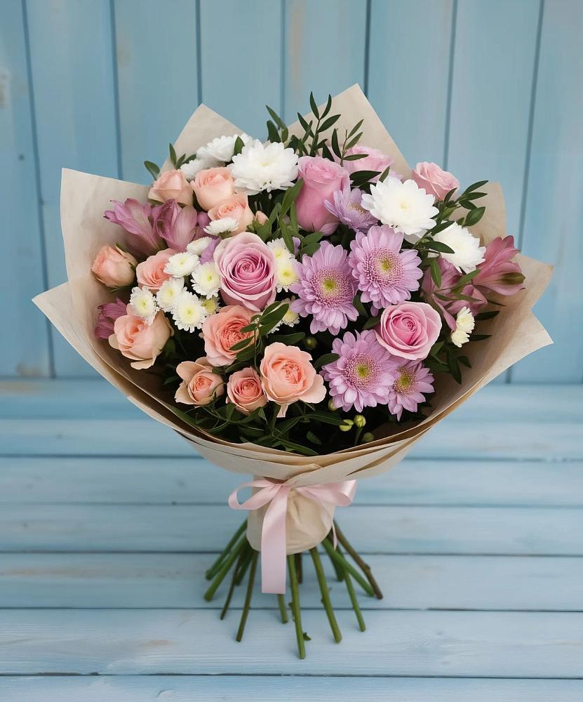 Букет цветов из: Хризантемы, Розы и Альстромерии в Тарногском Городке