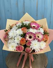 Букет цветов из:  Розы, Герберы и Хризантемы в Тарногском Городке