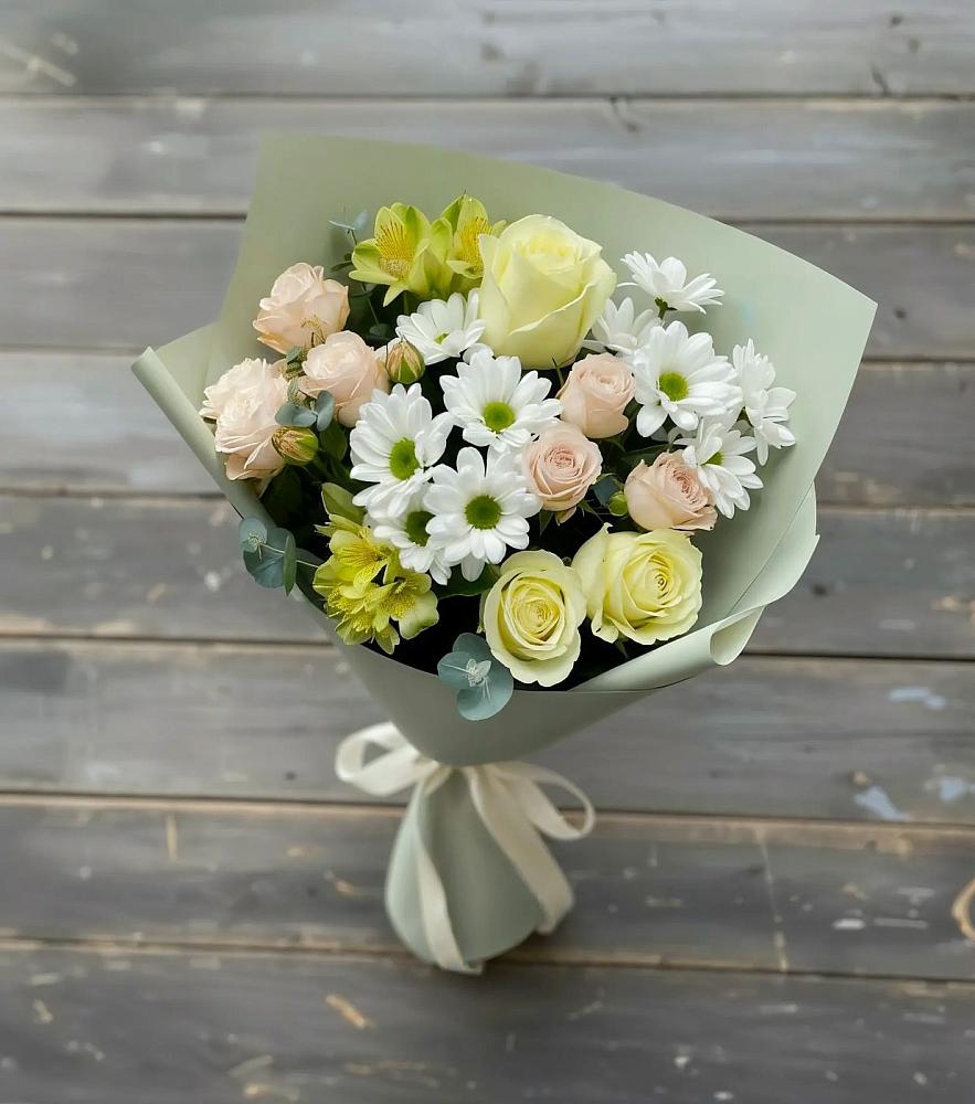 Букет цветов из: Альстромерии, Розы и Хризантемы в Тарногском Городке