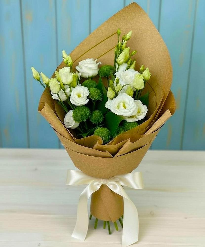 Букет цветов из: Хризантемы и Лизиантусы в Тарногском Городке