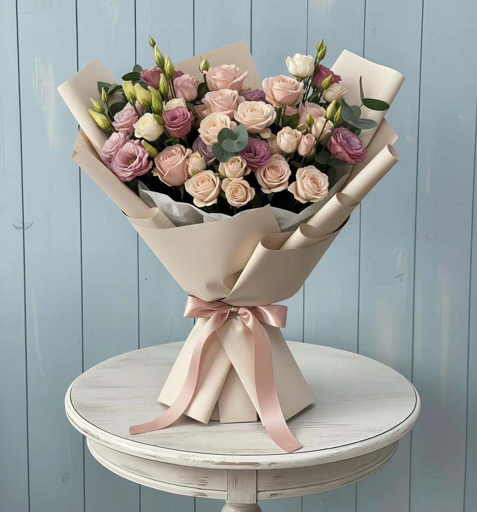 Букет цветов из: Розы и Лизиантусы в Тарногском Городке