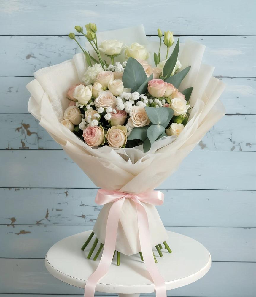 Букет цветов из: Розы и Лизиантусы в Тарногском Городке